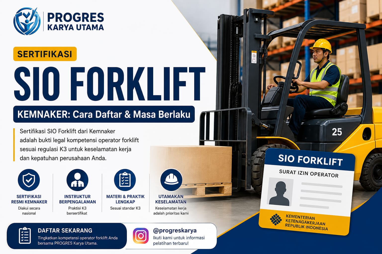 Sertifikasi SIO Forklift Kemnaker: Cara Daftar & Masa Berlaku